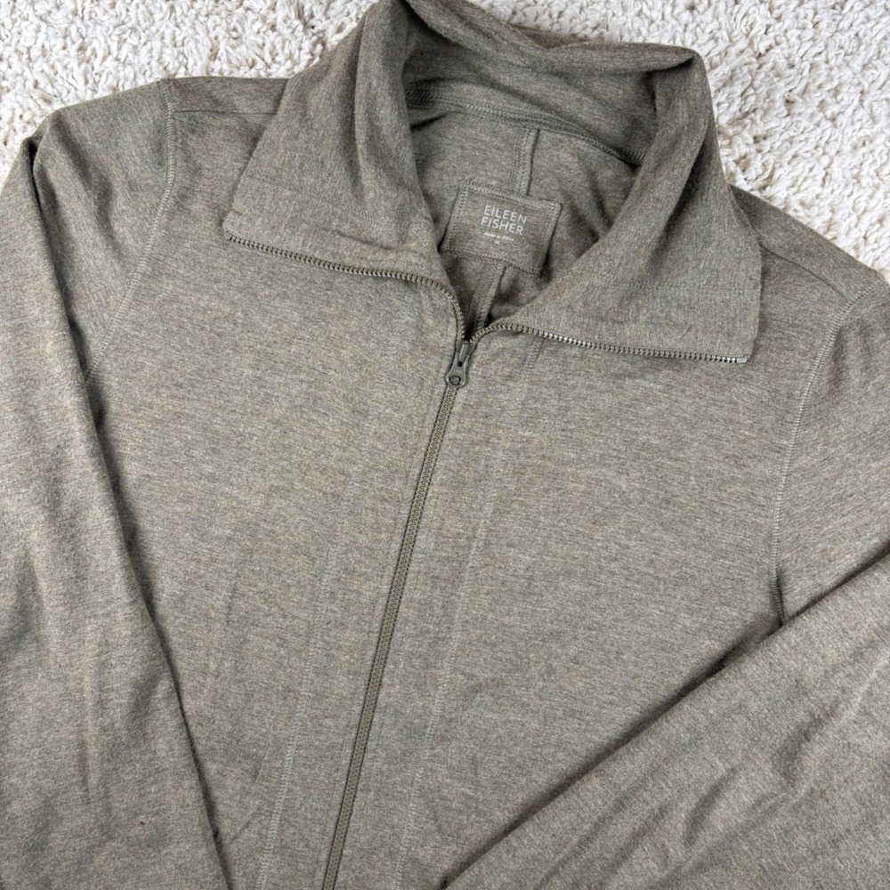 Eileen Fisher Womens Full Zip Cardigan M Brown Viscose Spandex Stretch Mock Neck